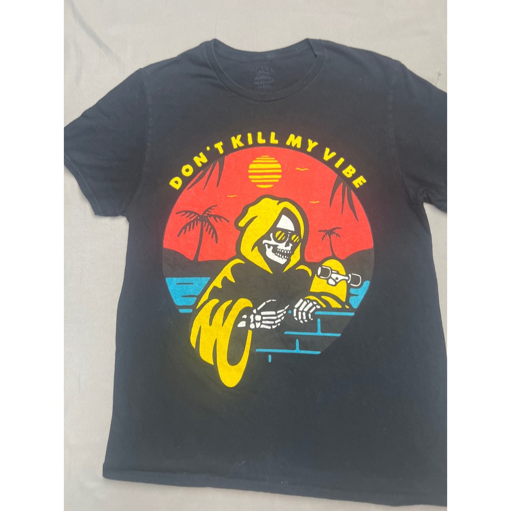 Call Your Mother Mens Black Dont Kill My Vibe Reaper Skateboard Graphic Shirt M